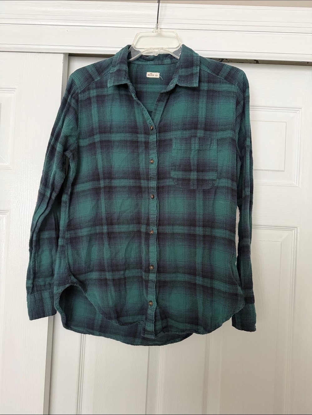 Hollister Teal and Black Plaid Button-Down Women's Shirt